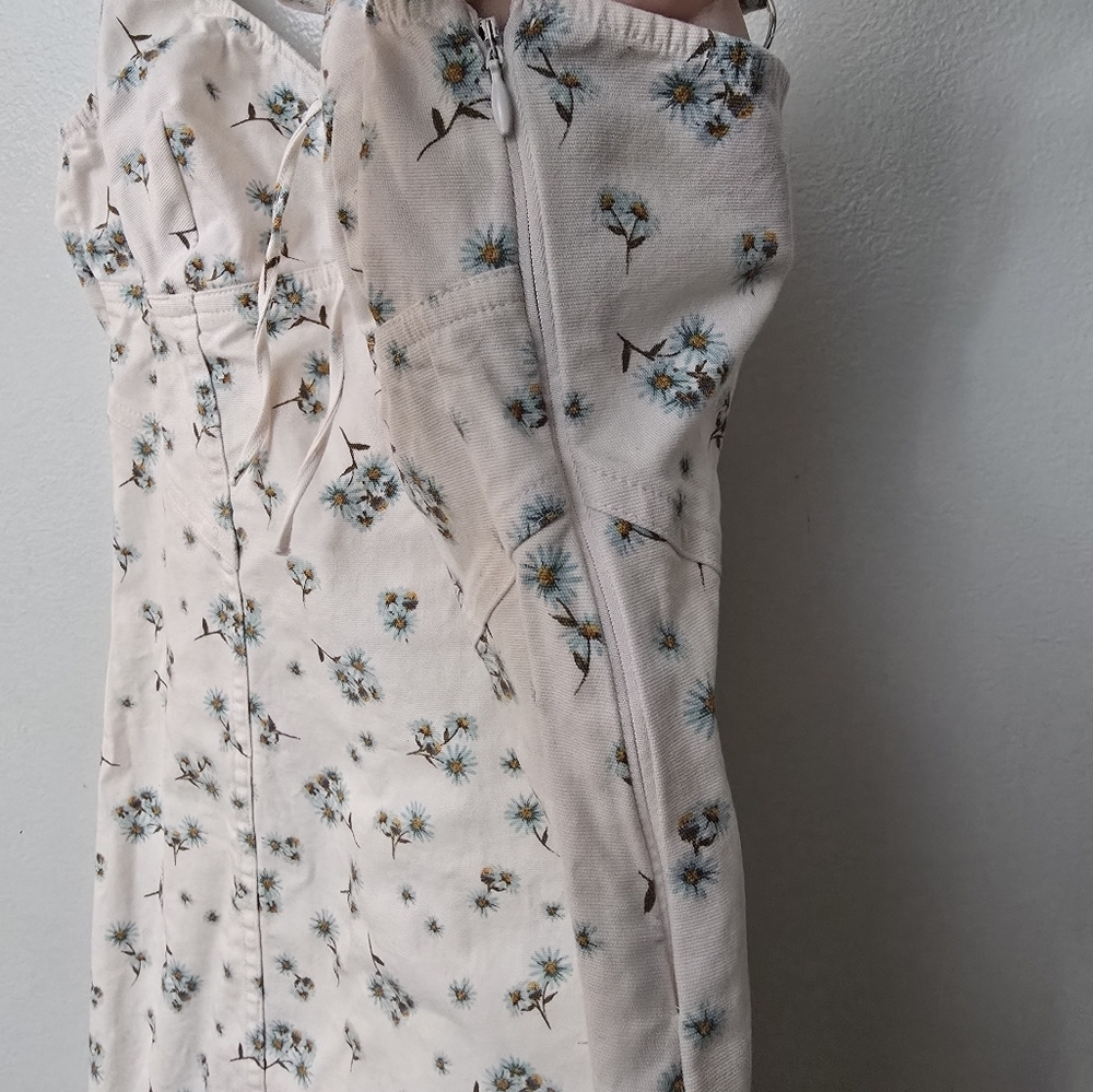 Victoria’s Secret Floral Stretchy Denim Corset Cami Cream Dress Midi Medium - Picture 3 of 13